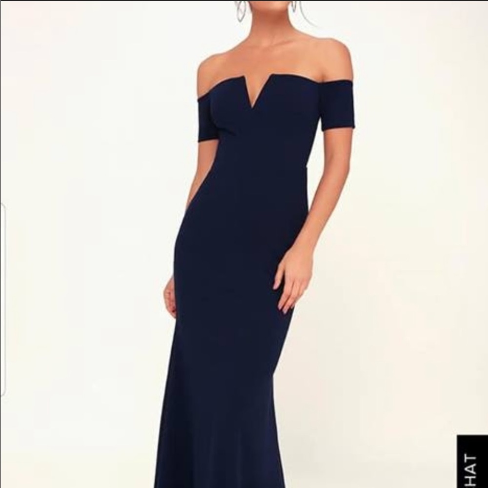 Lynne Navy Off-the-Shoulder Maxi Dress.